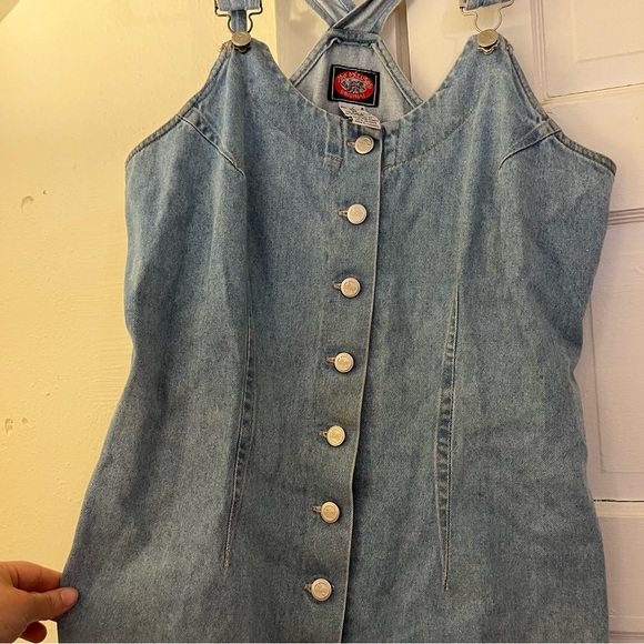Vintage 90’s Denim Button Up Overall Dress - Picture 5 of 7